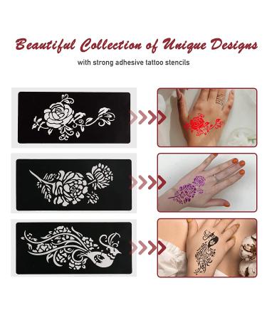 Kapopi Henna Tattoo Stencil Kit - Sexy Temporary Tattoo Stickers for Women, Girls, and Teenagers - Body Art Painting (Henna Tattoo Kit B) - Buy Online on SooperMarket.com