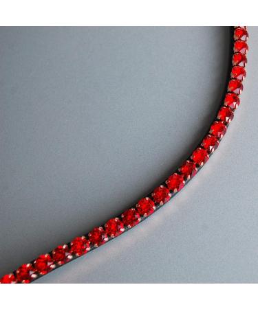 Happiness Hinge Headband 'Siam' - Red with Large Stones | Curved Narrow Design | Dark Brown Leather | International Shipping Available - Buy Online on SooperMarket.com