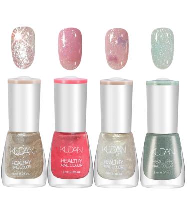 TBeautfave Nail Polish Set Glitter Nail Varnish Sets Quick Dry & Long Lasting Pink Green Nail Polish Water Based Natural Nail Varnish Sets for Women DIY Nail Art - No Need Cure 01Glitter