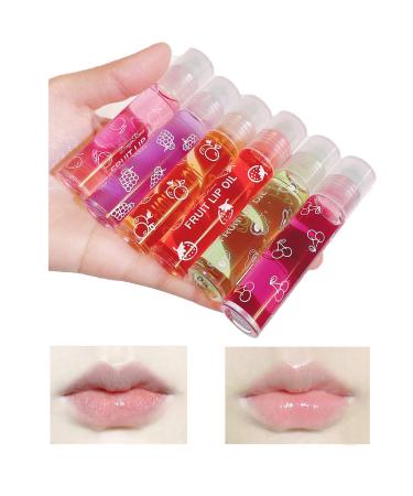 Gireatick 6PCS Fruity Flavors Rolling Ball Lip Oil Set  Long Lasting Moisturizing Lip Balm  Roll-On Lip Gloss Set  Strawberry Orange Grape Avocado Cheery Peach Flavor Glossy Lip Make-up for All Ages  Transparent Lip Glos...
