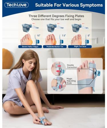 Tech Love Bunion Correctors for Women & Men Adjustable Knob Double Correction Toe Separator for Big Toe Relief Bunion Splints Hammer Toe Straightener with Silicone Pad Comfortable Effective (1PC) Blue - Buy Online on SooperMarket.com