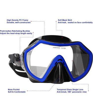 Piyazi Adult Snorkeling Gear Set | 180 Panoramic Mask | Dry Top Snorkel | Anti-Fog | Wide View | Scuba Diving Package with Travel Bag | Blue - Buy Online on SooperMarket.com