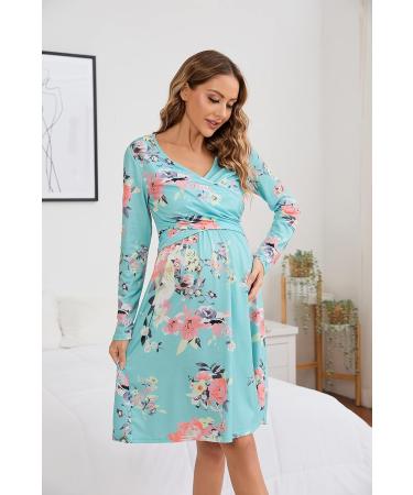 OUGES Womens V-Neck Maternity Nursing Dress with Pockets - Long Sleeve Floral D - Buy Online on SooperMarket.com