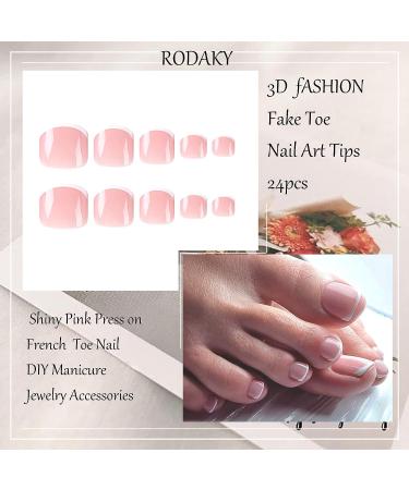 RODAKY 24PCS French Press On Toenails - Short Square Full Cover Glue On False Toe Nails for Women and Girls (Pink French) - Buy Online on SooperMarket.com