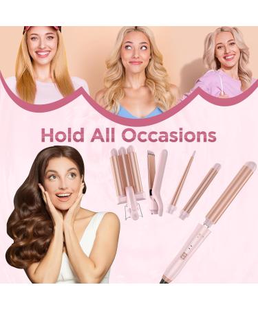 5-in-1 Wand Curling Iron Set - Ceramic Curling Wands & Hair Straightener - Fast Heat with Glove & Clip - Light Pink - International Shipping Available - Buy Online on SooperMarket.com