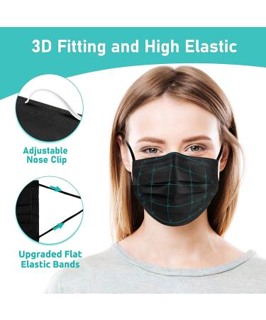 Assacalynn Disposable Face Masks 4 Layers - 2022 Upgrade, 50PCS Black Mask with White Inside - Breathable, Comfortable Flat Elastic Ear Bands - Pack of 50 - Buy Online on SooperMarket.com
