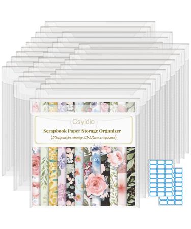Csyidio 32 Pieces 12x12 Inch Scrapbook Paper Storage Organizer with Label Stickers  Paper Storage Organizer with Sealing Design PVC and Acid-Free for Holding Scrapbook Paper  Vinyl Paper  Photos