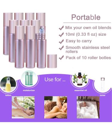 Alledomain 10Pcs 10ml Essential Oil Roller Bottles Refillable Rose Gold Color Roll on Bottles Glass Roll Bottles with Stainless Steel Balls & Rose Gold Cap Include 12 Labels Dropper & Opener Color 2 - Buy Online on SooperMarket.com