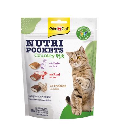 Gimcat Nutri Pockets Country Mix - Crispy cat snack with creamy filling and functional ingredients - 1 bag (1 x 150 g) 150 g (1 Pack) Country Mix
