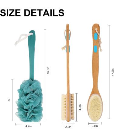 2 Pack Bath Brush Set: Long-Handled Luffa Brush & Double-Sided Bristle Brush with Hooks - Buy Online on SooperMarket.com