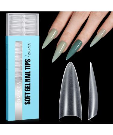 TOMICCA Medium Almond French Edge Nail Tips 240pcs Half Cover False Nail Tips Natural False Nails Acrylic Nail Tips Artificial Nails Tips for Acrylic Extensions Salon Nails 15 Sizes Half Cover-Medium Almond