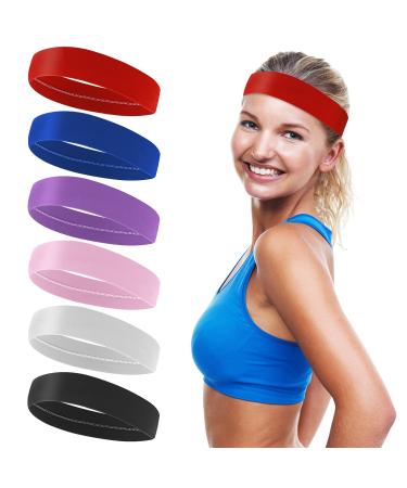 WLLHYF 6Pcs Wide Headbands Plain Stretchy Head Band for Women Elastic Sports Unisex 5 cm Soft Absorb Sweat Hair Bands for Adults Gym Yoga Running Outdoor Exercise