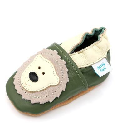 Dotty Fish Soft Leather Baby Shoes for Boys. Toddler Shoes. Non Slip. Animal Designs for Boys and Girls. 0-6 Months - 4-5 Years 18-24 Months Green and Cream Bear