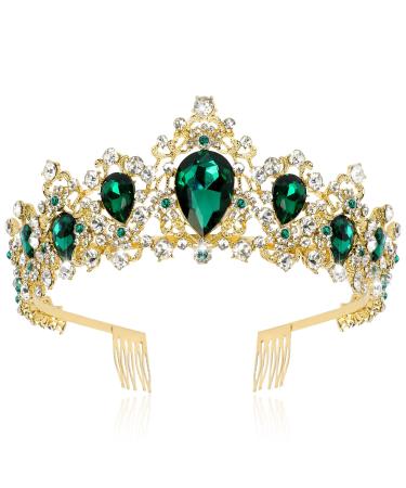 Didder Baroque Vintage Tiara  Green Crystal Crown Tiaras for Women Royal Gold Crowns for Women Tiaras for Girls Tiara Headband Hair Accessories for Bridal Wedding Prom Birthday Party