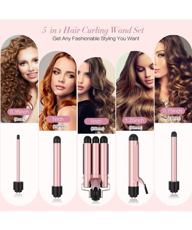 5-in-1 Curling Iron Set with Crimper & Waver | 4 Interchangeable Barrels | Instant Heating | Anti-Scald | Pink - Buy Online on SooperMarket.com