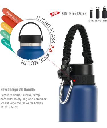 QeeCord 2.0 Paracord Handle for Hydroflask 2.0 - Wide & Standard Mouth | Strap Carrier with Safety Ring Holder | Fits 12oz-64oz Bottles | Black - Buy Online on SooperMarket.com