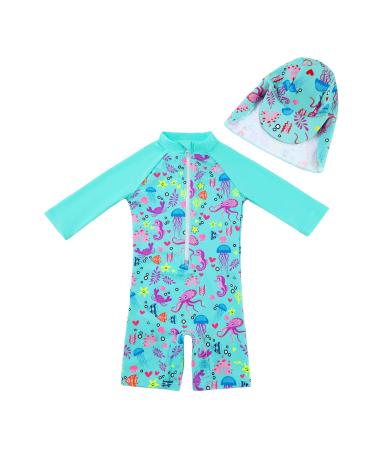 upandfast Baby Girl One Piece Swimwear Suits with Sun Hat Toddler Swimsuits UPF 50+ Sun Protection 12-18 Months Green