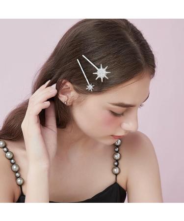 Moon Hair Clips Rhinestone Hair Clips Metal Star Geometric Golden Snowflake for Women Girls Combing Silver 9 Pieces - Buy Online on SooperMarket.com