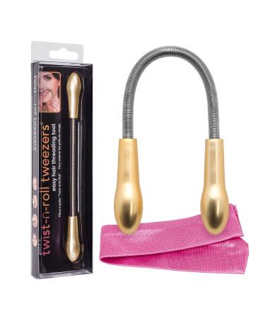 Lindo Twist-N-Roll Tweezer - Spring Facial Hair Removal Tool, Natural Threading, Stainless Steel, Remove Unwanted Hair on Upper Lip, Chin, Cheek, and Neck (Gold)