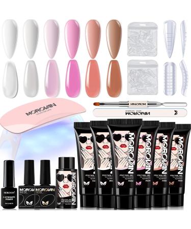 Morovan Poly Gel Nail Kit with UV Lamp - Poly Nail Gel Kit for Beginners Pink Clear Professional Poly Gel Kits with UV Light Starter Kits Poly Nail Extension Gel Nail Kit Advanced