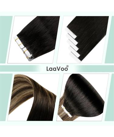 LAAVOO Real Hair Tape In Extensions - Balayage Brown & Black Ombre 50g 20pcs - Premium Quality Invisible Tape Extensions - Buy Online on SooperMarket.com