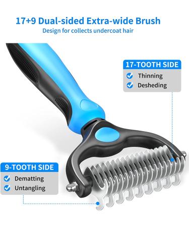 ChezMax Dog Deshedding Brush | Undercoat Rake & Dematting Comb for Dogs | Double Sided Shedding & Grooming Tool | Blue - Buy Online on SooperMarket.com