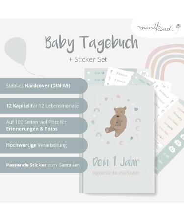 Mintkind Baby Album 'Your First Year of Life' A5 Mint - Customizable Photo Book & Sticker Set | Perfect Baby Gift for Boys & Girls | Ideal Memory Keepsake from 0 Months - Buy Online on SooperMarket.com