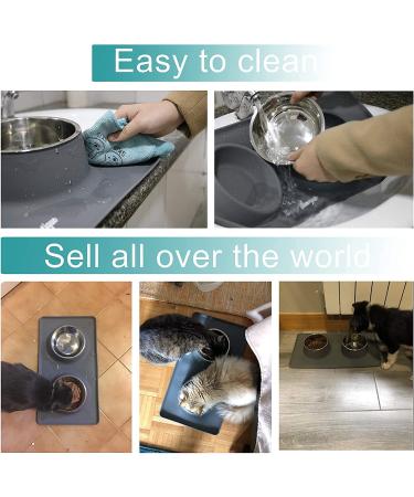 Stainless Steel Double Pet Feeder Bowls with Non-Skid Silicone Mat - Set of 2 Bowls for Dogs and Cats - Small-Medium Size - Grey - Buy Online on SooperMarket.com