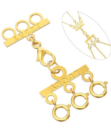 Dailyacc Lucky Necklace Layering Clasp 18K Gold and Silver Multi Strand Clasps with Lobster Clasps 3 Stand Gold A