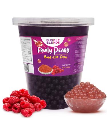 Bubble Blends Raspberry Popping Boba (1kg) - Boba Balls with Real Fruit Juice - 100% Fat-Free (Serves 10) - Boba Pearls for Bubble Tea Drink Sinkers or Dessert Toppings 1kg (Pack of 1)