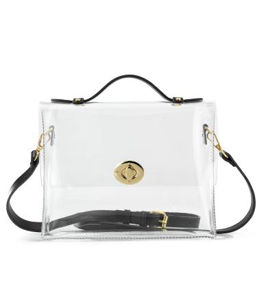 Clear Bag with Turn Lock Closure Women's Cross Body Handbags Stadium Approved Black