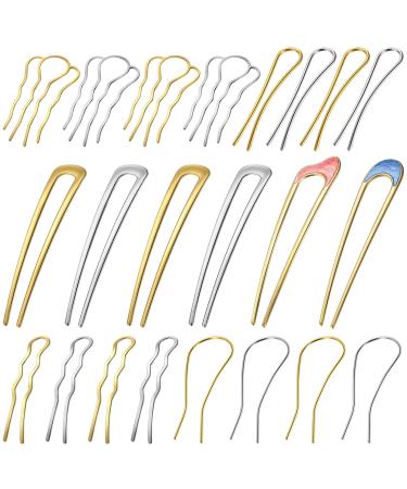 22 Pieces Metal U Shaped Hairpin Hair Fork Bun Updo Hair Stick French Hair Pin French Style U Shaped Hair Pins Gold Silver Chignon Pin Hair Bun Accessories for Women Girls  6 Styles