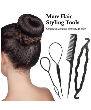 6-Piece Hair Bun Maker Set - Ring Style Donut Bun Shaper & Hair Accessories with Bobby Pins, Elastic Bands, and Ponytail Tools for Women, Girls, Kids - Black - Buy Online on SooperMarket.com