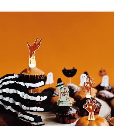 72PCS Halloween Cupcake Toppers - Zombie Hand Tombstone & Horror Red Handprint Cupcake Supplies for Halloween Party - Buy Online on SooperMarket.com