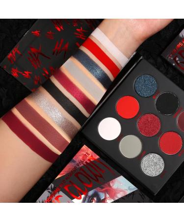 ecofavor Red Goth Eyeshadow Palette - 9 Colors True Hot Red Black Eye Shadows | Halloween Glitters Makeup | Matte Shimmer High Pigmentation | Clown Vampire SFX Halloween Christmas Palette