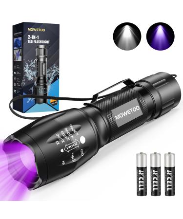 MOWETOO UV Torch LED Torch 2 in 1 Black Light with 4 Modes Waterproof 395nm UV Light Super Bright 500lm for Inspection Pet Urine Detecting Camping Including Accessories 3 AAA Batteries LE-8613d 1 Pack