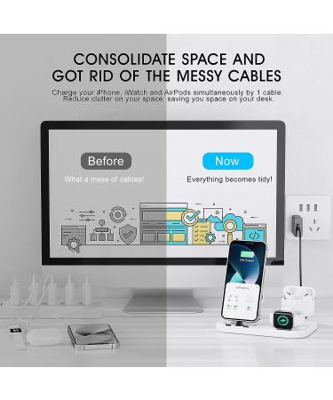 3 in 1 Portable Charging Station for Apple Products | Foldable Dock for iPhone/AirPods | Compatible with iWatch Series | Includes 15W Adapter | White - Buy Online on SooperMarket.com