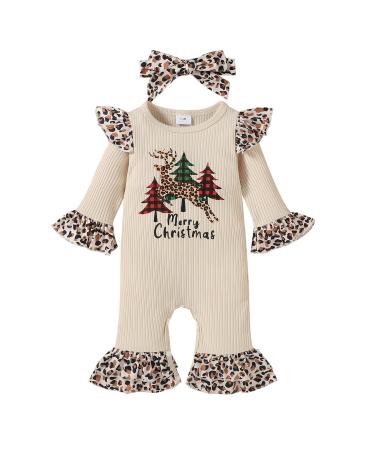 Loalirando Baby Girl Boy Christmas Romper Jumpsuit Overall Newborn Toddler Xmas Outfit Clothing One Piece My First Christmas 6-9 Months Beige 83 - Tree