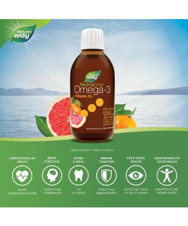 Nature's Way NutraSea Omega-3 and Vitamin D Supplement - Fish Oil with 1250mg EPA and DHA 1000 IU Vitamin D3 Support Healthy Heart and Brain Help Build Strong Bones and Teeth & Help Support Immune System - Grapefruit Tangerine Flavour 200 mL Liquid - Buy Online on SooperMarket.com