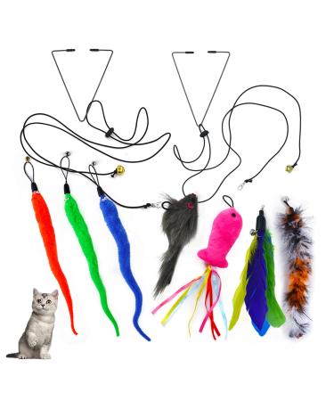 Nicola 9 PCs door hanging cat toys self-play hanging door cat mouse toy retractable plush interactive cat toy for indoor cat elimination boredom ... 9 pieces