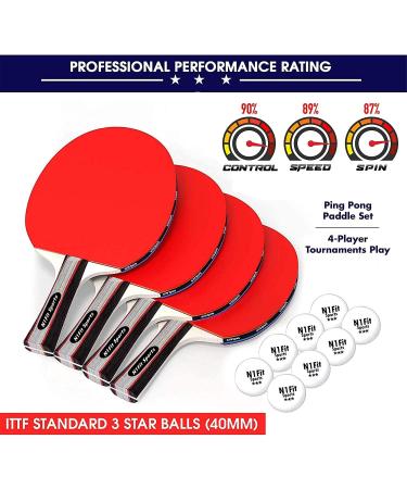 Premium 4 Player Ping Pong Paddle Set with 8 Professional Balls - Indoor-Outdoor Table Tennis Kit with Portable Storage Case - Buy Online on SooperMarket.com