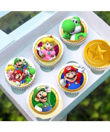 Pre-Cut Super Mario 1B Edible Stand up Wafer Paper Cupcake Toppers Cake Decorations Birthday Party (24)