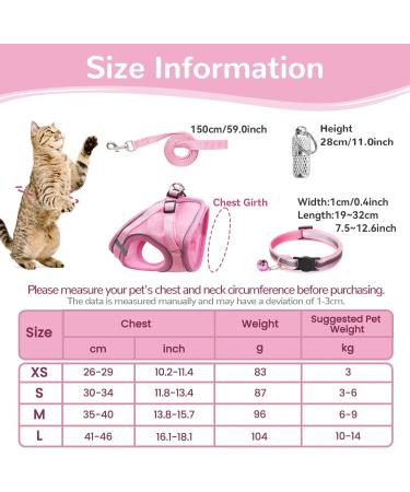 Cat Harness and Lead Set Adjustable Reflective Stripe Cat Kitten Walking Vest with Leash Cat Collar Escape Proof Soft Mesh Vest Harness and Lead for Small Medium Cats Pets Walking S Pink - Buy Online on SooperMarket.com