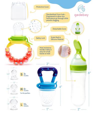 Gedebey Baby Fruit Pacifier Feeder - 3 Pack | Silicone Teethers & Feeding Spoon Set for Infants | Colorful Baby Food Forage Feeder - Buy Online on SooperMarket.com