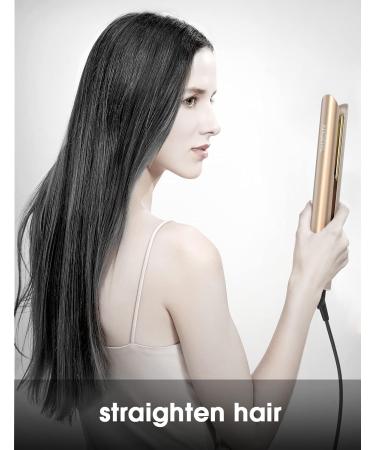 ANGENIL Nano Titanium 2-in-1 Flat Iron Hair Straightener & Curler - Fast Heating Styling Iron for All Hair Types - 1 Inch Dual Voltage - Gold - Buy Online on SooperMarket.com