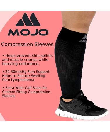 Mojo Compression Calf Sleeves 20-30mmHg Plus Size 4XL Black - Swelling & Shin Splints Support - Buy Online on SooperMarket.com