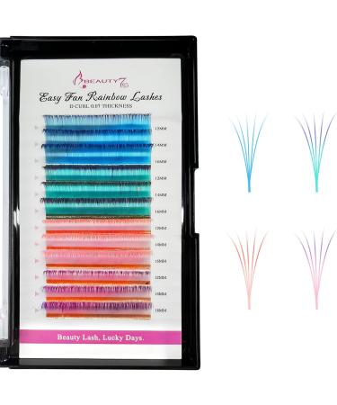 DIY Colored Gradient Lash Extensions 4 Colors Easy Fan 0.07mm D Curl 12mm 14mm 16mm Rainbow Eyelash Faux Mink Volume Eyelashes for Home and Salon Use Beauty7 - Buy Online on SooperMarket.com