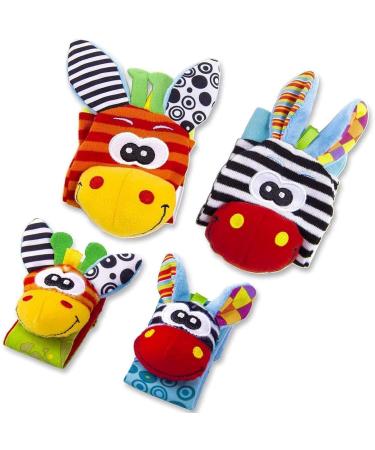 4PC Baby Rattling Toys Set - Plush Wrist & Socks Rattles for Newborn Development | Ideal Gift for 0-12 Months Boys & Girls - Buy Online on SooperMarket.com