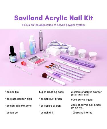 SAVILAND Acrylic Nail Kit with Drill - Complete Professional Set for Beginners | 45g Acrylic Powder 50ml Liquid Nail Brush & Tools - Buy Online on SooperMarket.com