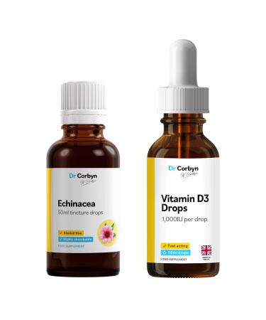 Dr Corbyn Immunity Support Bundle: Echinacea Tincture Drops (50ml) & Vitamin D3 1 000IU (50ml) | Highly Absorbable & Fast Acting Bundle